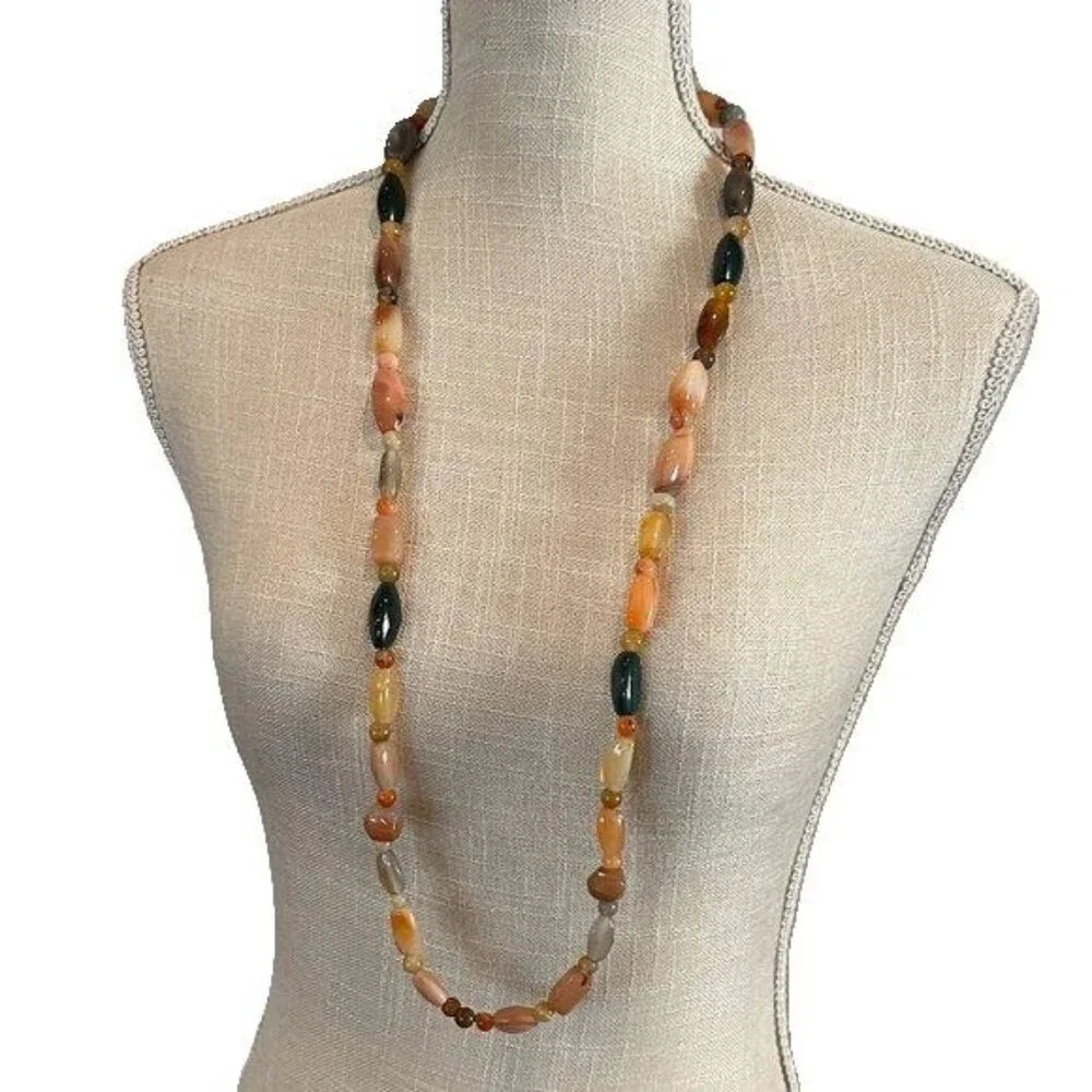Vintage Polished Gemstone Bead Necklace